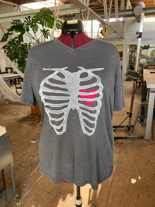 X-Ray Heart V-neck T-shirt, grey, men’s size L
