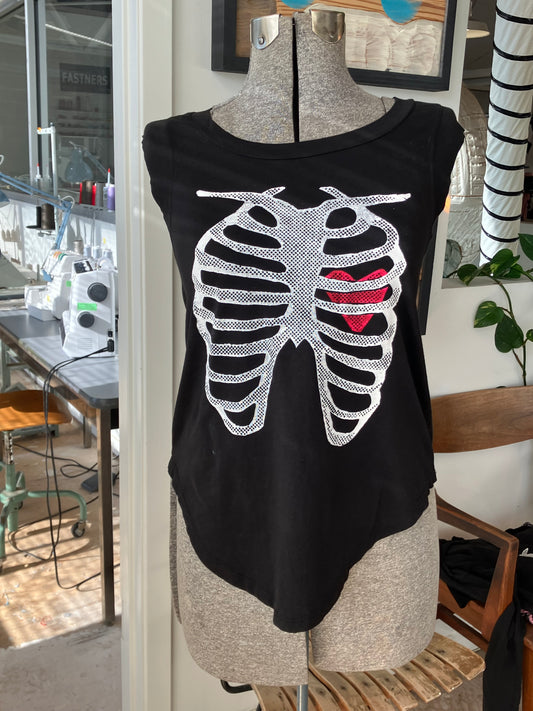 X-Ray Heart cap sleeve T-shirt, Black, tag size M