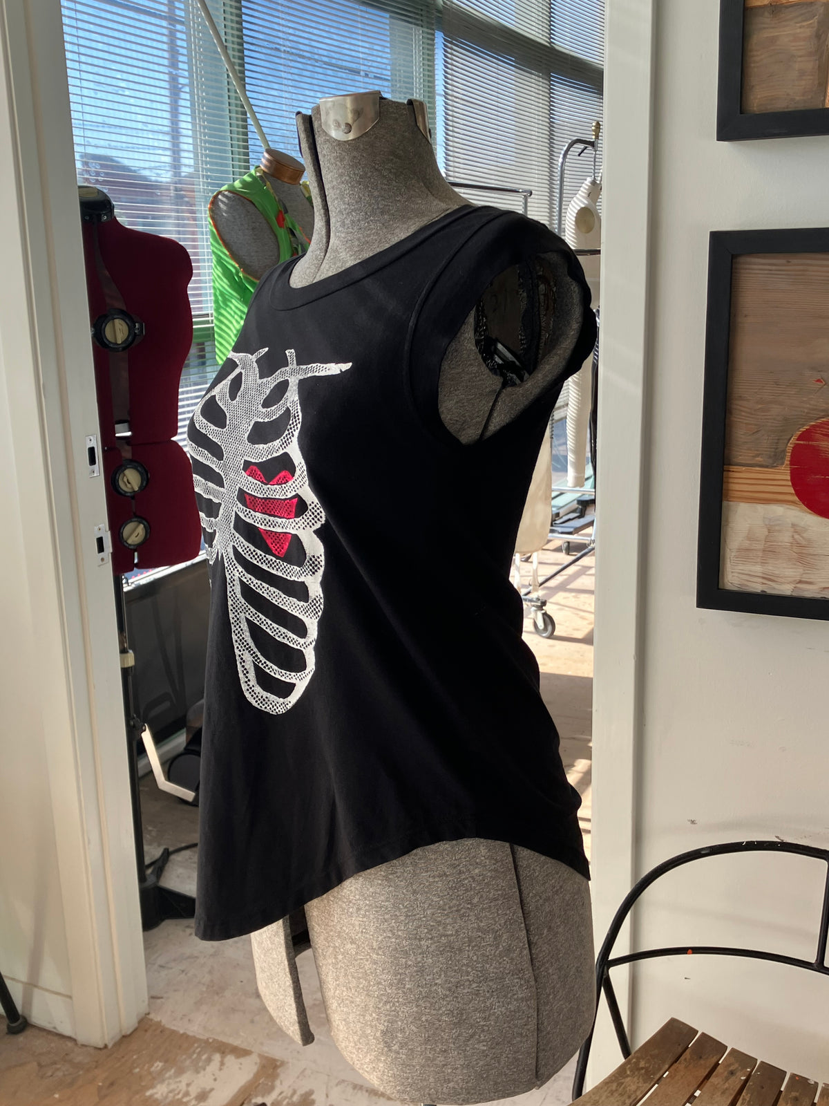 X-Ray Heart cap sleeve T-shirt, Black, tag size M