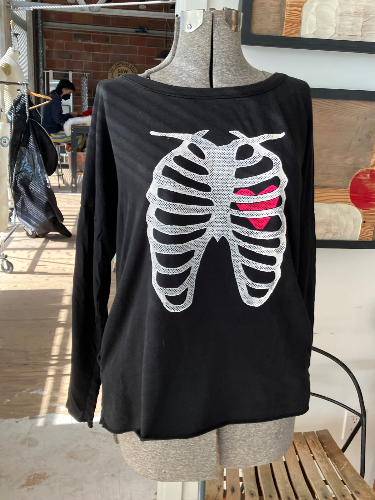X-Ray Heart oversized long sleeved T-shirt, Black, tag size S