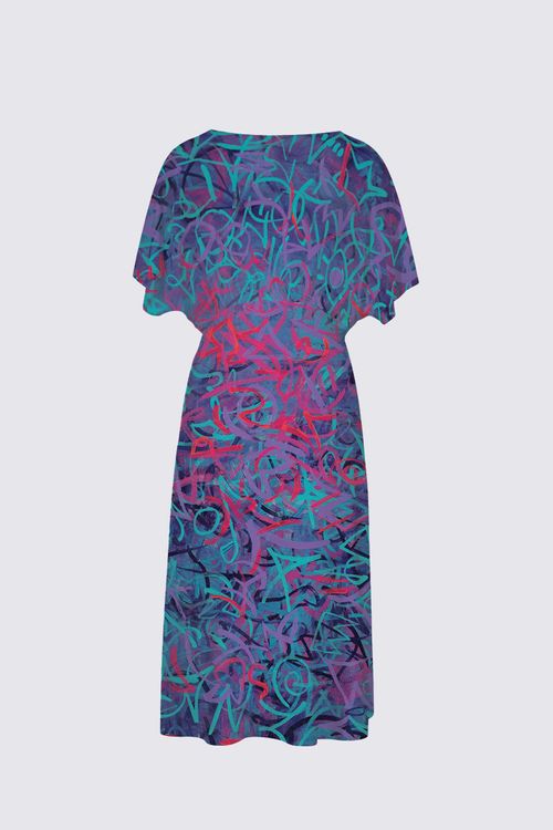 Metaphysical Graffiti V-Neck Flutter Dress